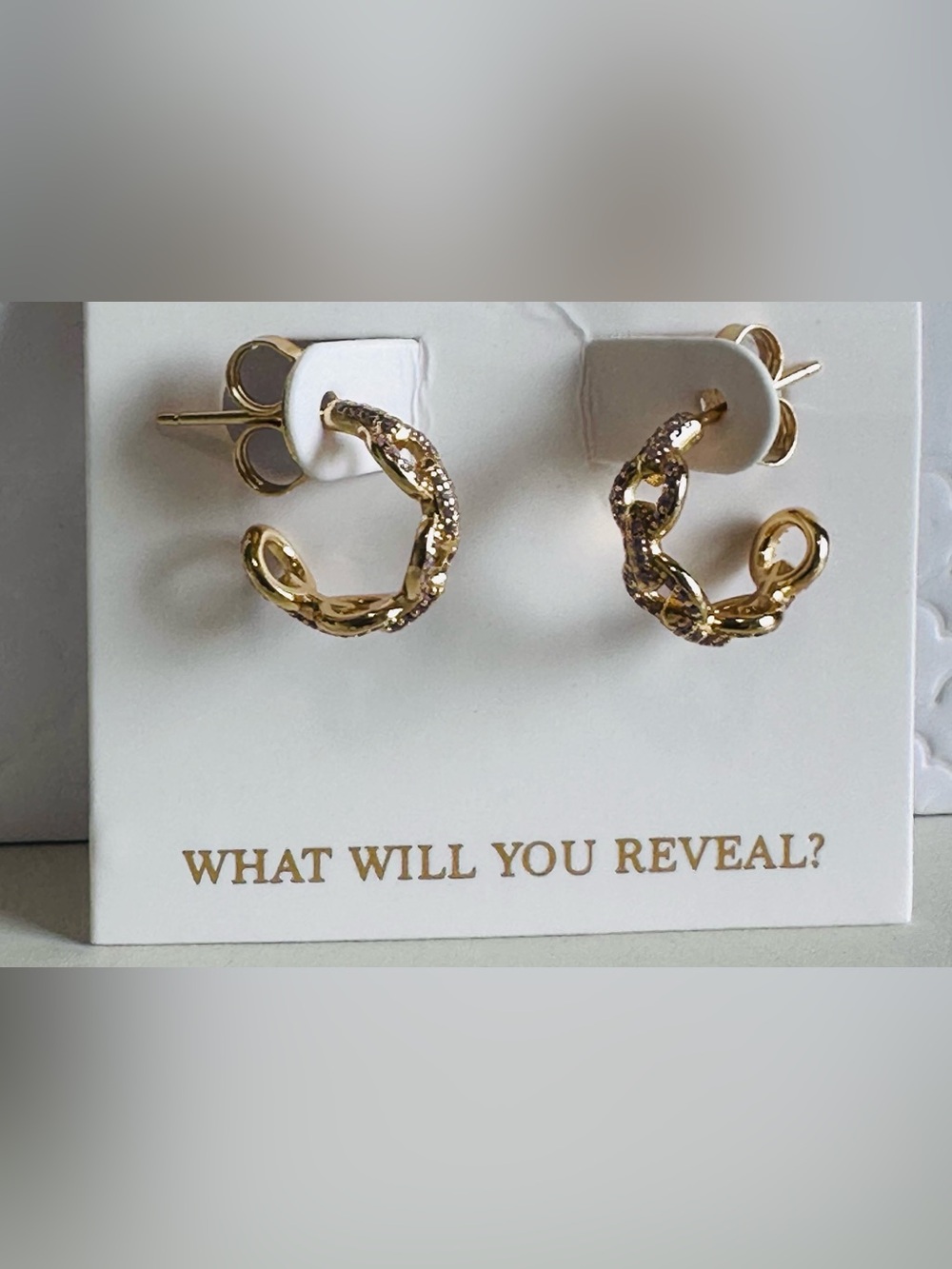 Bomb Party Vermeil earrings “Heritage Link” hoops -Rose QuartzCZ .925 SS on gold